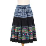 Vintage Fabric cotton skirt, 'Work of Art' - Hill Tribe-Inspired Cotton Pleated Elastic Waist Midi Skirt