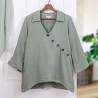 Cotton tunic, 'Chic Asymmetry in Sage'