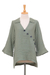 Cotton tunic, 'Chic Asymmetry in Sage' - Sage Three Quarter Sleeve Sidetail Double Cotton Gauze Tunic thumbail