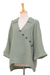 Cotton tunic, 'Chic Asymmetry in Sage' - Sage Three Quarter Sleeve Sidetail Double Cotton Gauze Tunic (image 2b) thumbail