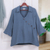 Cotton tunic, 'Chic Asymmetry in Dusty Teal' - Blue Three Quarter Sleeve Sidetail Double Cotton Gauze Tunic (image 2) thumbail