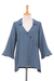 Cotton tunic, 'Chic Asymmetry in Dusty Teal' - Blue Three Quarter Sleeve Sidetail Double Cotton Gauze Tunic thumbail
