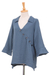 Cotton tunic, 'Chic Asymmetry in Dusty Teal' - Blue Three Quarter Sleeve Sidetail Double Cotton Gauze Tunic (image 2b) thumbail