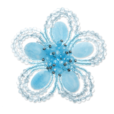 Broschennadel aus Quarz und Glasperlen - Handgefertigte florale Broschennadel aus blauem Quarz und Glasperlen