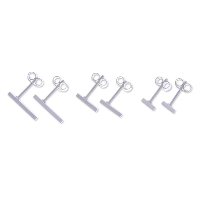 Sterling silver bar earrings, 'Minimalist Glam' - Modern Brushed-Satin Sterling Silver Bar Earrings