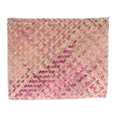 Natural fiber clutch, 'Natural Vitality' - Handwoven Pink and Brown Natural Bulrush Reed Clutch