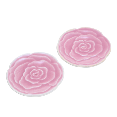 Portainciensos de ceramica, (par) - Portainciensos De Cerámica Rosa En Forma De Rosa Hechos A Mano (Par)