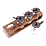 Wood and glass condiment set, 'Spice of Life' (13 pieces) - Rectangular Wood and Glass Condiment Set (13 Pieces)