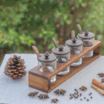 Wood and glass condiment set, 'Spice of Life' (13 pieces) - Rectangular Wood and Glass Condiment Set (13 Pieces)