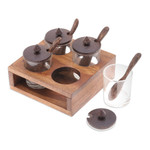 Wood and glass condiment set, 'Touch of Spice' (13 pieces) - Square Wood and Glass Condiment Set (13 Pieces)