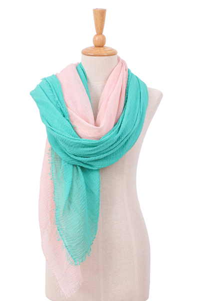 Cotton scarves, 'Charming Day' (set of 2) - Set of 2 Lightweight Cotton Scarves in Turquoise and Blush