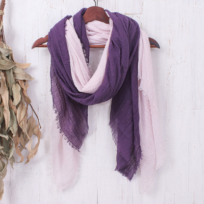 Cotton scarves, 'Fine Purple' (set of 2) - Set of 2 Lightweight Cotton Scarves in Aubergine and Lilac