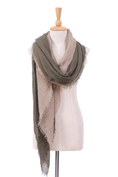 Cotton scarves, 'Classy Warmth' (set of 2) - Set of 2 Lightweight Cotton Scarves in Olive and Mushroom