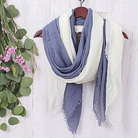 Pañuelos de algodón, (par) - Par de bufandas ligeras de algodón gris y marfil tejidas a mano