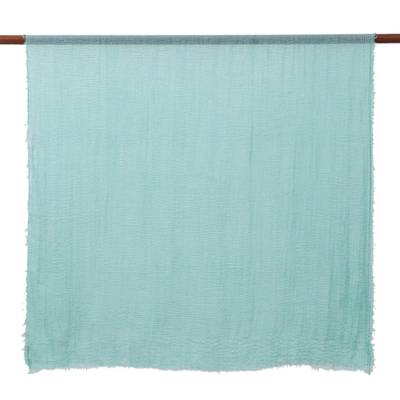 Cotton scarves, 'Ocean Vibes' (pair) - Pair of Hand-Woven Lightweight Green and Teal Cotton Scarves