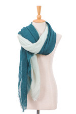 Pañuelos de algodón, (par) - Dos bufandas de algodón ligero tejidas a mano en tonos verdes