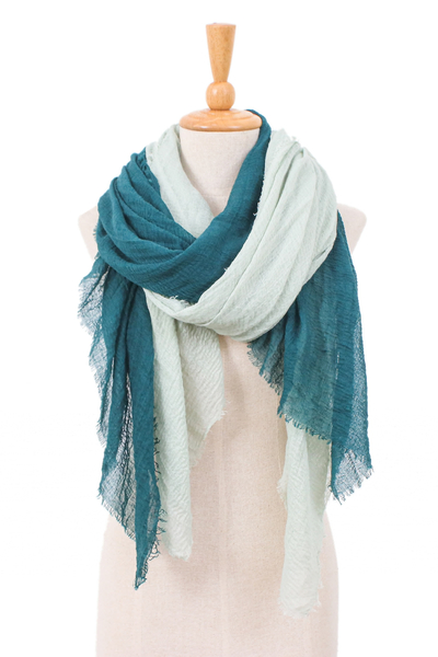 Cotton scarves, 'Gorgeous Green' (pair) - Two Hand-Woven Lightweight Cotton Scarves in Green Shades
