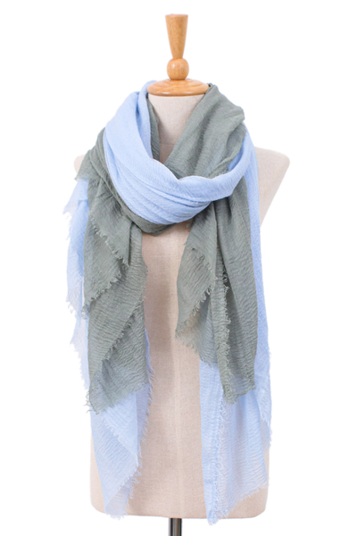 Pañuelos de algodón, (par) - Par de bufandas ligeras de algodón azul y gris tejidas a mano