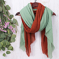 Bufandas de algodón, 'Bright Charm' (par) - Dos bufandas ligeras de algodón naranja y verde tejidas a mano