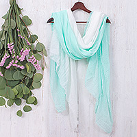 Bufandas de algodón, 'Cozy Cool' (par) - Dos bufandas ligeras de algodón blanco y agua tejidas a mano