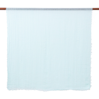 Pañuelos de algodón, (par) - Dos bufandas ligeras de algodón blanco y aguamarina tejidas a mano