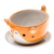 Ceramic mini flower pot, 'Kitty Energy' - Ceramic Cat Mini Flower Pot with Saucer in Ivory and Orange