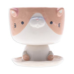 Ceramic mini flower pot, 'Enchanting Kitty' - Cat-Shaped Ivory Orange Ceramic Mini Flower Pot with Saucer