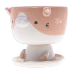 Ceramic mini flower pot, 'Enchanting Kitty' - Cat-Shaped Ivory Orange Ceramic Mini Flower Pot with Saucer