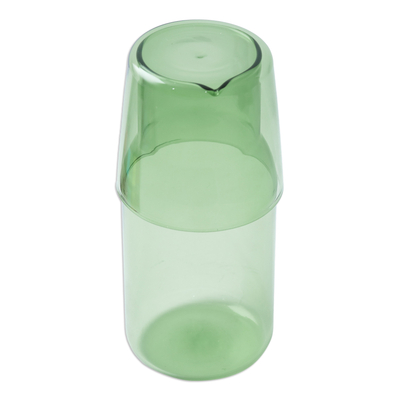 Juego de jarra soplada a mano y vaso bajo - Juego de jarra y vidrio de rocas de color verde claro soplado a mano