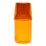 Handblown pitcher and rocks glass set, 'Victorious Elixir' - Handblown Clear Orange Pitcher and Rocks Glass Set