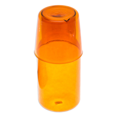 Juego de jarra soplada a mano y vaso bajo - Juego de jarra y vidrio de rocas de color naranja transparente soplado a mano