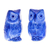 Ceramic figurines, 'Blue Contemplations' (pair) - Handmade Blue and White Owl-Shaped Ceramic Figurines (Pair)