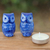 Ceramic figurines, 'Blue Contemplations' (pair) - Handmade Blue and White Owl-Shaped Ceramic Figurines (Pair)