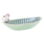 Ceramic catchall, 'Chants of Harmony' - Handcrafted Bird-Themed Leaf-Shaped Green Ceramic Catchall