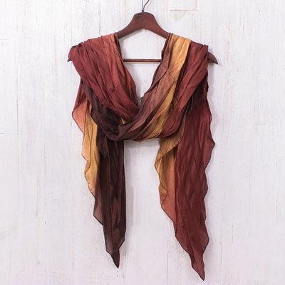 Silk scarf, 'Charming Instant' - Handwoven Earthy-Toned Soft 100% Silk Scarf from Thailand