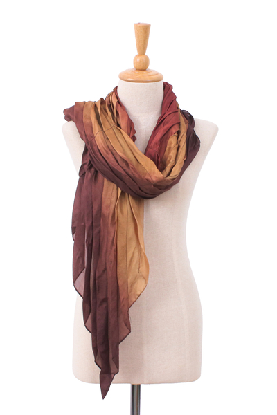 Silk scarf, 'Charming Instant' - Handwoven Earthy-Toned Soft 100% Silk Scarf from Thailand