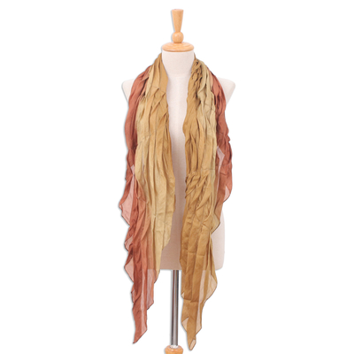 Silk scarf, 'Golden Instant' - Handwoven Golden and Brown Soft Silk Scarf from Thailand