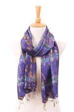 Silk batik scarf, 'Purple Delight' - Hand-Spun Woven and Dyed Fringed Silk Batik Scarf in Purple