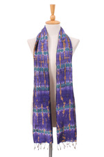 Silk batik scarf, 'Purple Delight' - Hand-Spun Woven and Dyed Fringed Silk Batik Scarf in Purple