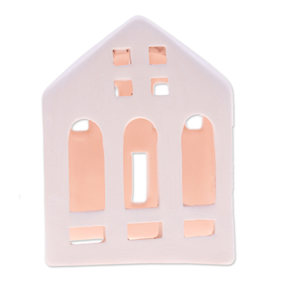 Ceramic tealight holder, 'Classic House' - Handcrafted and Painted Ceramic House-Shaped Tealight Holder