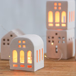 Ceramic tealight holder, 'Minimalist House' - House-Shaped Ceramic Tealight Holder in Pink from Thailand