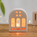 Ceramic tealight holder, 'Minimalist House' - House-Shaped Ceramic Tealight Holder in Pink from Thailand