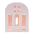 Ceramic tealight holder, 'Minimalist House' - House-Shaped Ceramic Tealight Holder in Pink from Thailand