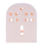 Ceramic tealight holder, 'Minimalist House' - House-Shaped Ceramic Tealight Holder in Pink from Thailand