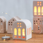 Ceramic tealight holder, 'Minimalist House' - House-Shaped Ceramic Tealight Holder in Pink from Thailand
