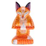 Wood sculpture, 'Kitten Yoga' - Handcrafted Yoga-Themed Orange Cat Raintree Wood Sculpture