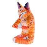Wood sculpture, 'Kitten Yoga' - Handcrafted Yoga-Themed Orange Cat Raintree Wood Sculpture