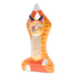 Wood sculpture, 'Kitten Growth' - Handmade Yoga-Themed Orange Cat Raintree Wood Sculpture