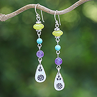 Multi-gemstone dangle earrings, 'Thail Chic'