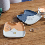 Ceramic catchalls, 'Dual Felines' (set of 2) - Set of 2 Cat-Shaped Black and Orange Ceramic Catchalls